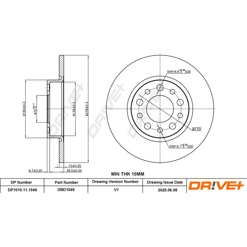 Jeu de 2 disques de frein arrière Dr!ve+ DP1010.11.1549 - Visuel 2