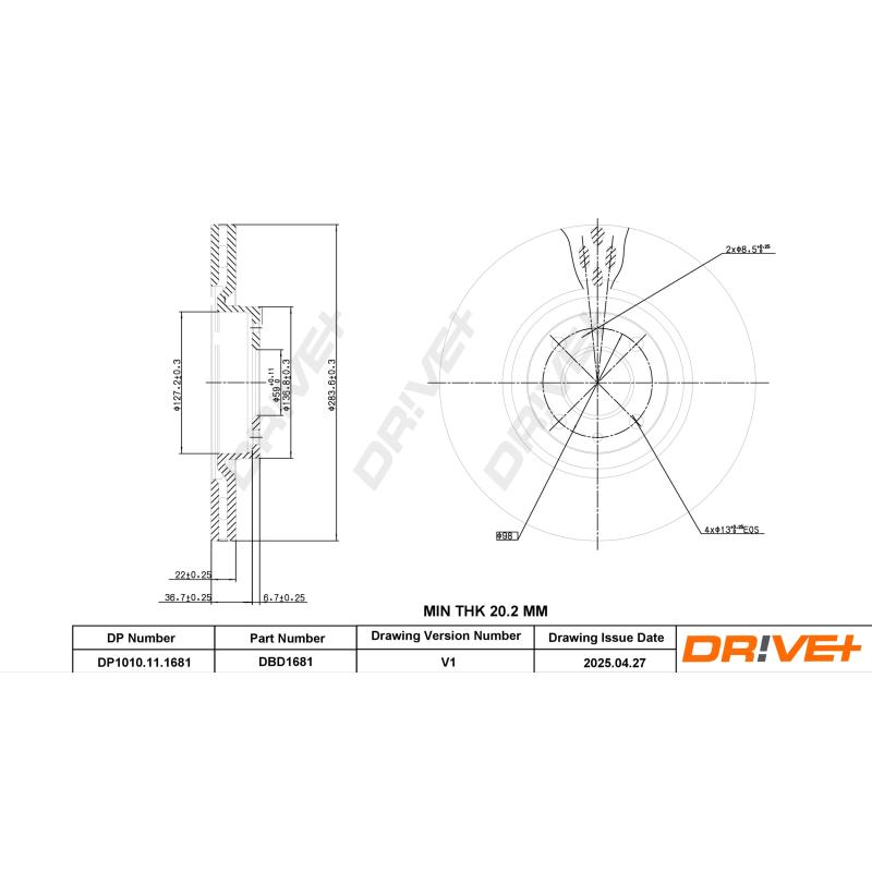 Jeu de 2 disques de frein avant Dr!ve+ DP1010.11.1681 - Visuel 2