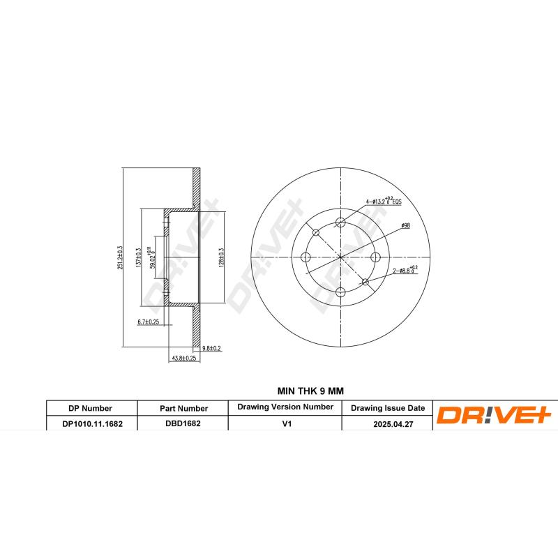 Jeu de 2 disques de frein arrière Dr!ve+ DP1010.11.1682 - Visuel 2