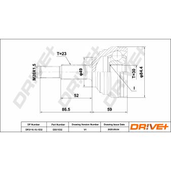 Embout de cardan avant (kit de réparation) Dr!ve+ DP2110.10.1532 pour RENAULT KANGOO 1.5 DCI 75 - 75cv