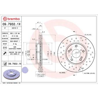 Jeu de 2 disques de frein arrière BREMBO 09.7932.1X pour HONDA ACCORD 2.0 - 155cv