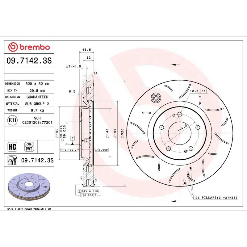 Jeu de 2 disques de frein avant BREMBO 09.7142.3S - Visuel 1