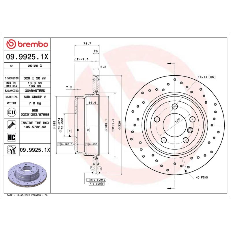 Jeu de 2 disques de frein arrière BREMBO 09.9925.1X - Visuel 1
