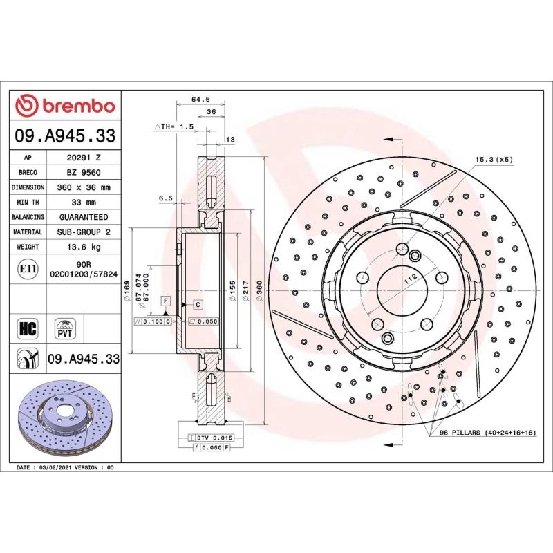 Jeu de 2 disques de frein avant BREMBO 09.A945.33 - Visuel 1