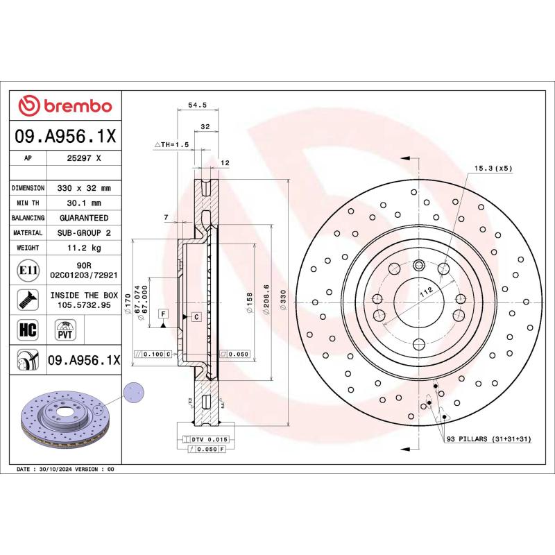Jeu de 2 disques de frein avant BREMBO 09.A956.1X - Visuel 1