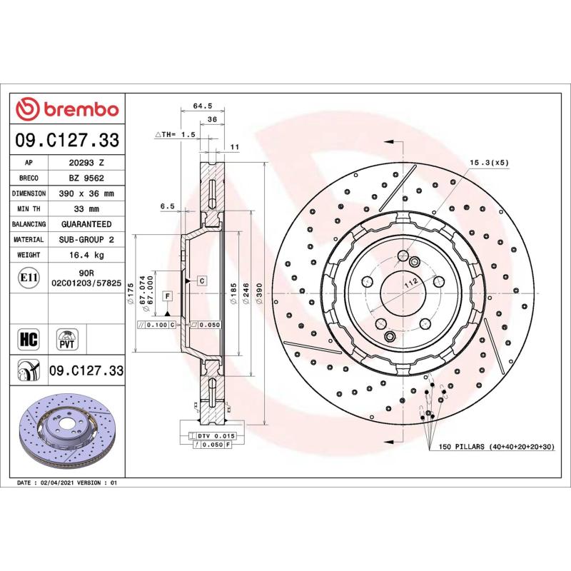 Jeu de 2 disques de frein avant BREMBO 09.C127.33 - Visuel 1