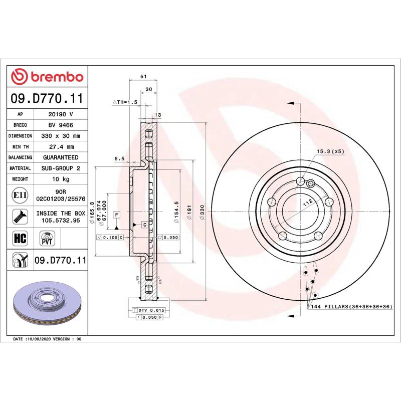 Jeu de 2 disques de frein avant BREMBO 09.D770.11 - Visuel 1