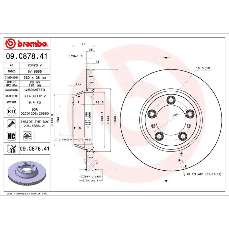 Jeu de 2 disques de frein arrière BREMBO 09.C878.41 - Visuel 1