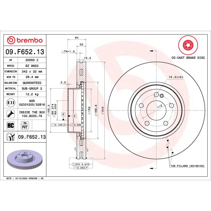 Jeu de 2 disques de frein avant BREMBO 09.F652.13 - Visuel 1