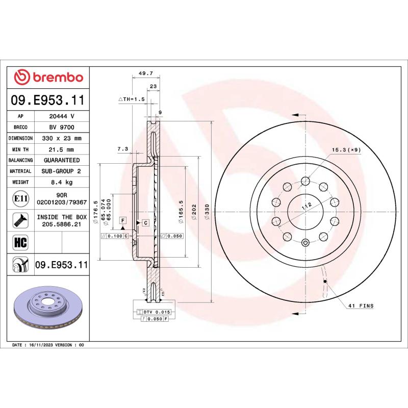 Jeu de 2 disques de frein avant BREMBO 09.E953.11 - Visuel 1