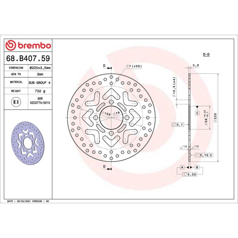 Disque de frein arrière BREMBO 68B40759 - Visuel 1