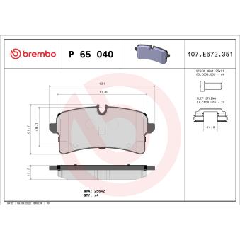 Jeu de 4 plaquettes de frein arrière BREMBO P 65 040 pour MERCEDES-BENZ EQB 2.0 - 237cv