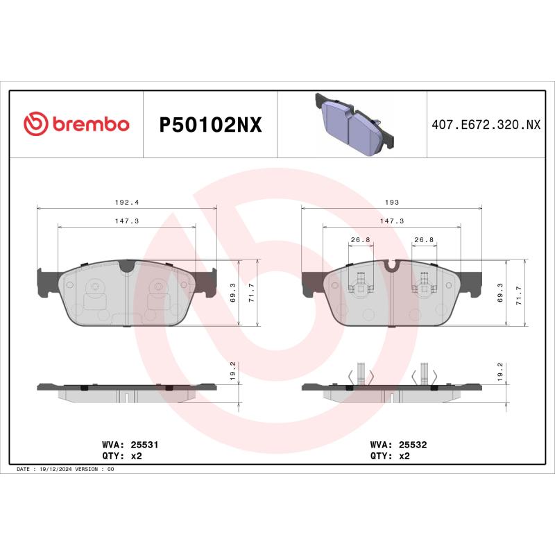 Jeu de 4 plaquettes de frein avant BREMBO P50102NX - Visuel 1