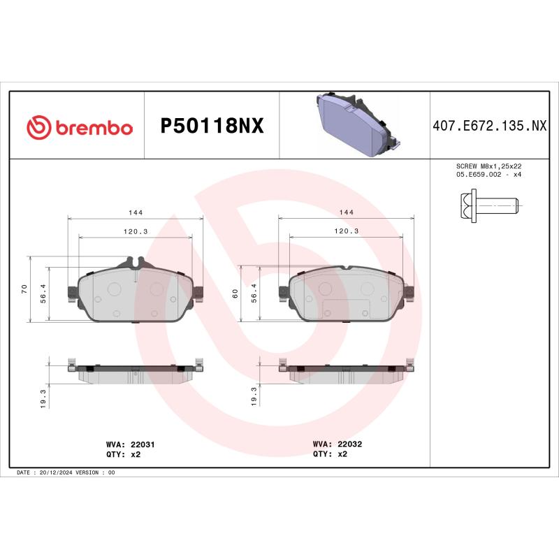 Jeu de 4 plaquettes de frein avant BREMBO P50118NX - Visuel 1