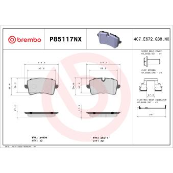 Jeu de 4 plaquettes de frein avant BREMBO [P85117NX]