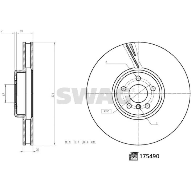 Disque de frein avant droit SWAG 33 10 5203 - Visuel 2