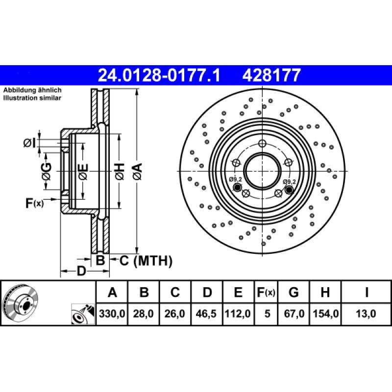 Jeu de 2 disques de frein avant ATE 24.0128-0177.1 - Visuel 1
