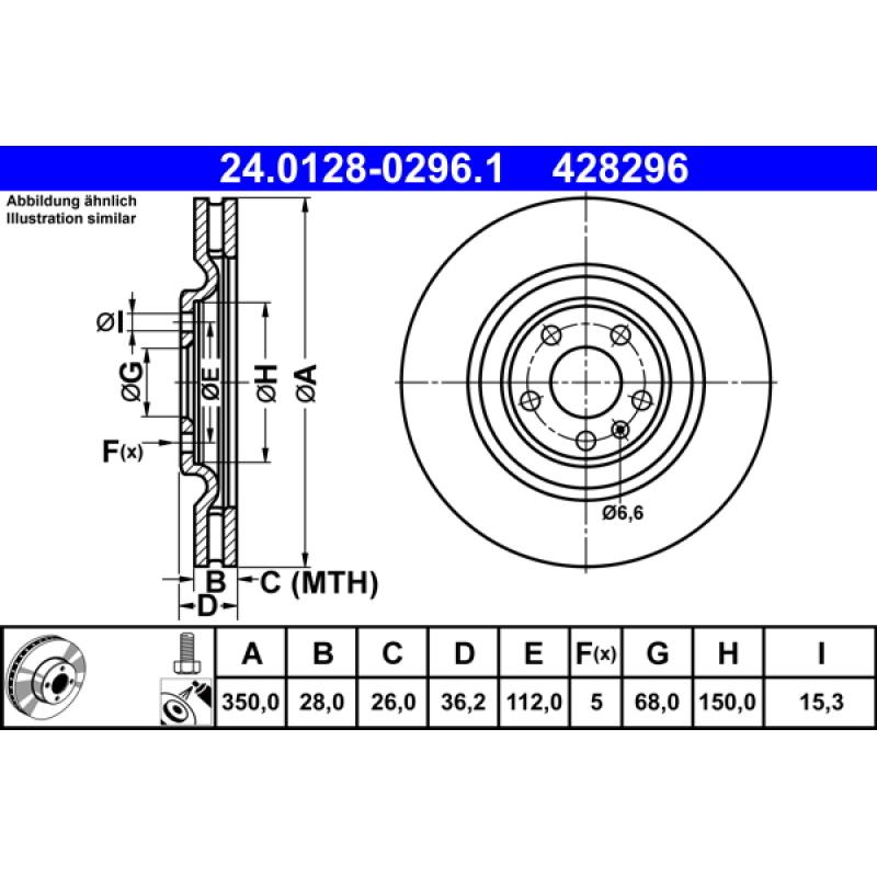 Jeu de 2 disques de frein arrière ATE 24.0128-0296.1 - Visuel 1