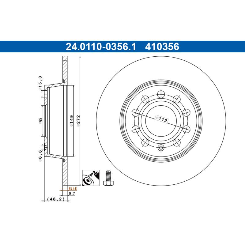 Jeu de 2 disques de frein arrière ATE 24.0110-0356.1 - Visuel 1