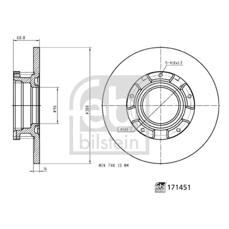 Jeu de 2 disques de frein arrière FEBI BILSTEIN 171451 - Visuel 2