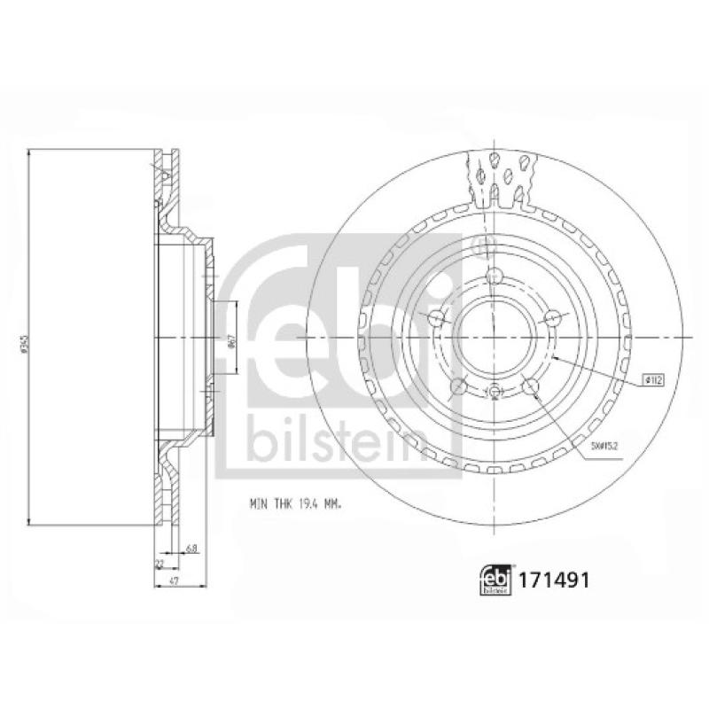 Jeu de 2 disques de frein arrière FEBI BILSTEIN 171491 - Visuel 2