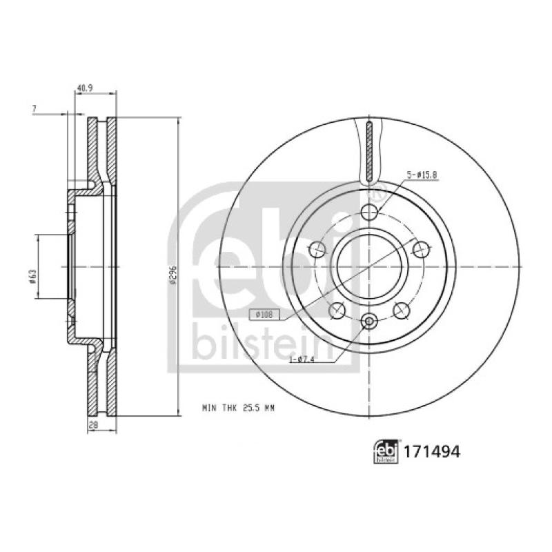 Jeu de 2 disques de frein avant FEBI BILSTEIN 171494 - Visuel 2