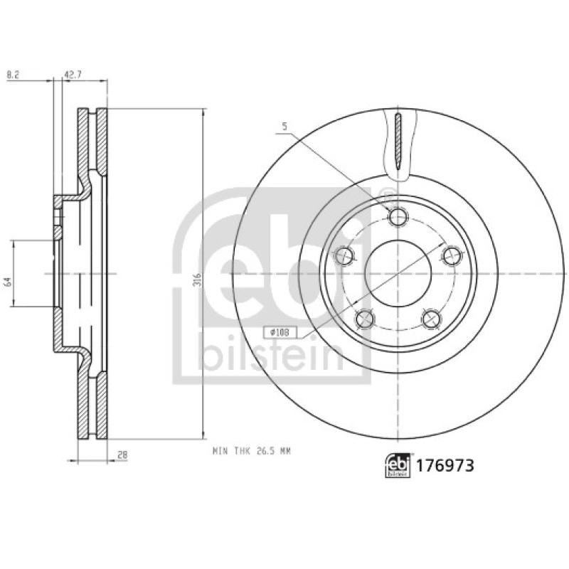 Jeu de 2 disques de frein avant FEBI BILSTEIN 176973 - Visuel 2