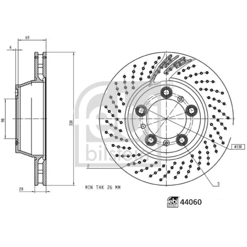 Disque de frein arrière gauche FEBI BILSTEIN 44060 - Visuel 2