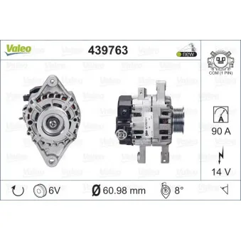 Alternateur VALEO 439763 pour TOYOTA YARIS 1.4 D-4D - 90cv