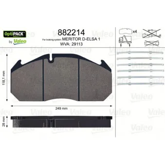 Jeu de 4 plaquettes de frein avant VALEO 882214 pour MAN F2000 40,373 DFAK - 370cv