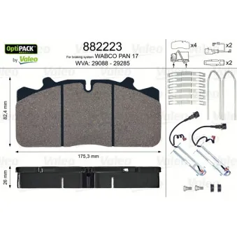 Jeu de 4 plaquettes de frein arrière VALEO 882223 pour RENAULT TRUCKS D 18 P 280 - 280cv