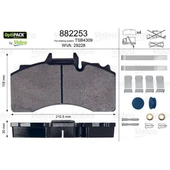 Jeu de 4 plaquettes de frein arrière VALEO OEM 980107960
