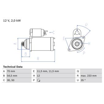 Démarreur BOSCH 0 986 023 540 pour NISSAN X-TRAIL 2.2 DCI - 136cv