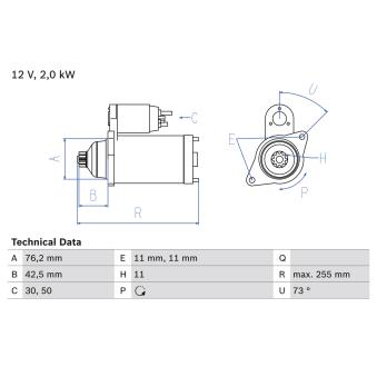 Démarreur BOSCH 0 986 024 360 pour CITROEN SPACETOURER 2.0 TDI - 110cv
