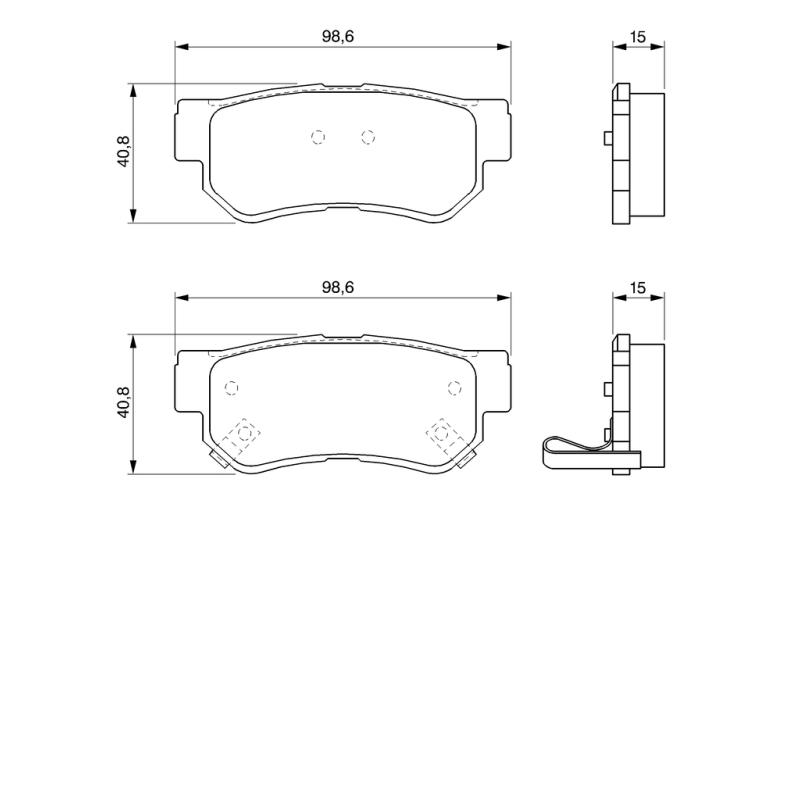 Jeu de 4 plaquettes de frein arrière BOSCH 0 986 424 728 - Visuel 1