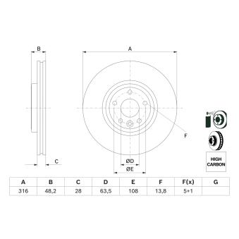 Jeu de 2 disques de frein avant BOSCH 0 986 479 E62 pour JAGUAR XE 2.0 - 241cv