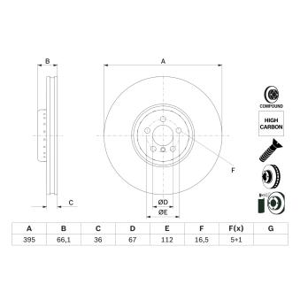 Disque de frein avant droit BOSCH 0 986 479 H12 pour BMW X5 xDrive 45 e Plug-in-Hybrid - 320cv