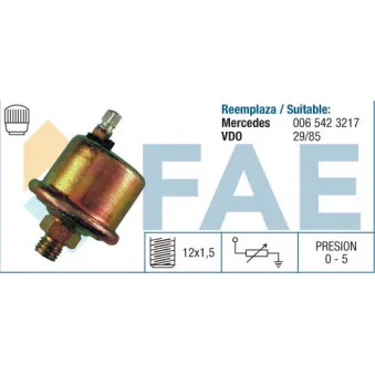 Capteur, pression d'huile FAE 14070 pour MERCEDES-BENZ T2/LN1 510 - 105cv