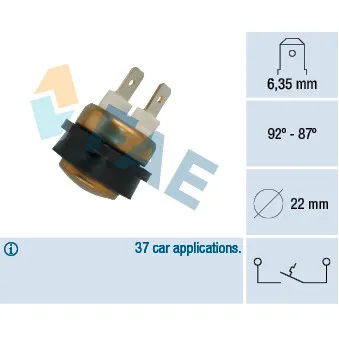 Interrupteur de température, ventilateur de radiateur FAE OEM 12740478