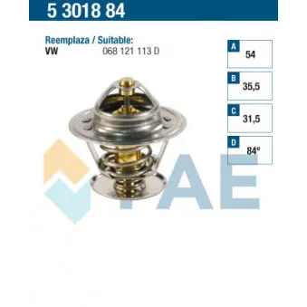 Thermostat d'eau FAE 5301884 pour VOLKSWAGEN PASSAT 2.0 TDI - 140cv