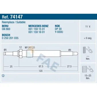Bougie de préchauffage FAE OEM 0011591501