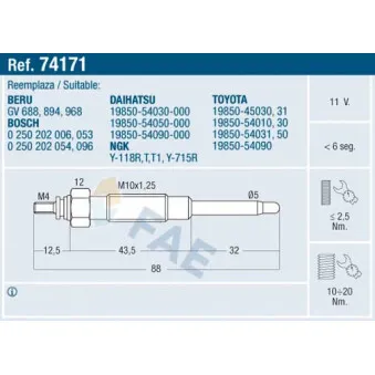Bougie de préchauffage FAE OEM J1985054090