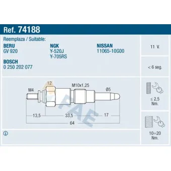 Bougie de préchauffage FAE OEM 1106510G00