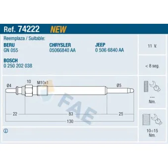 Bougie de préchauffage FAE OEM 46072007F
