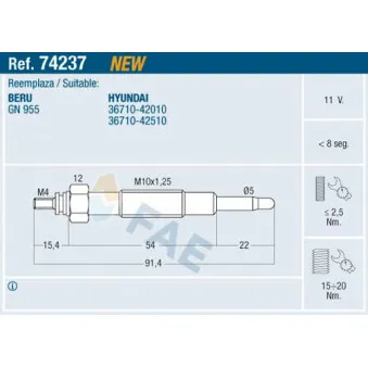 Bougie de préchauffage FAE OEM 3671042010