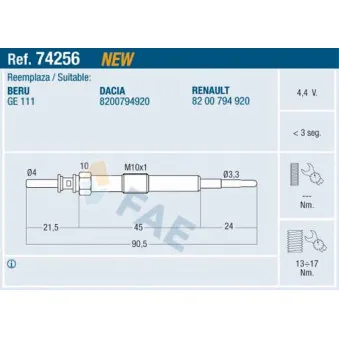 Bougie de préchauffage FAE OEM 8200794920