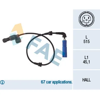 FAE 78033 - Capteur, vitesse de roue avant droit