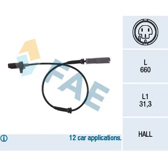 Capteur, vitesse de roue FAE OEM 34521182159