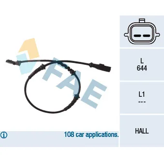 Capteur, vitesse de roue FAE 78055 pour RENAULT CLIO 1.4 16V - 98cv