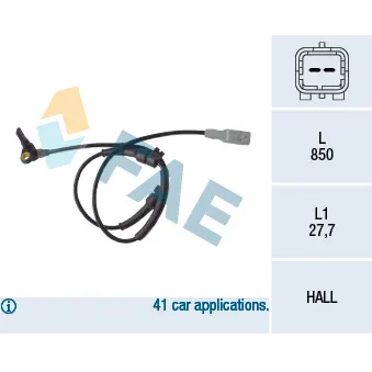 Capteur, vitesse de roue avant droit FAE OEM 454595